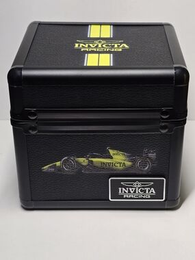 Invicta Racing 1-Slot Aluminum Watch Box, Black, Yellow (IPM645-BLK)